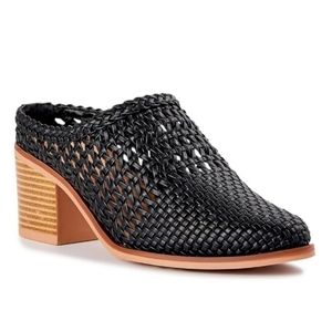 Black Woven Women's Block Heels Mules  Size 9